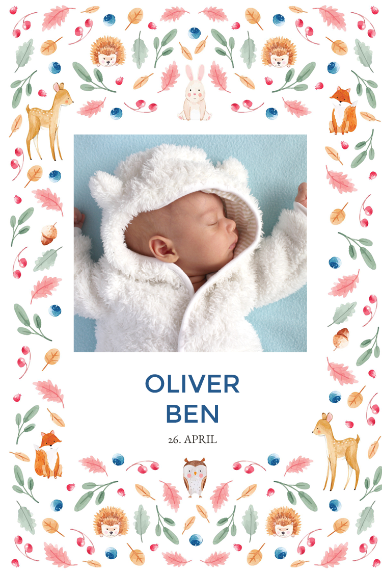 Einladungskarten — Farbenfrohe Waldtiere