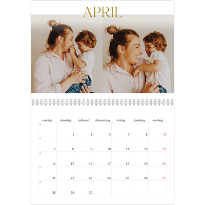 Fotokalender A4 doppelt (30 x 40 cm) — Großer goldener Text [April]