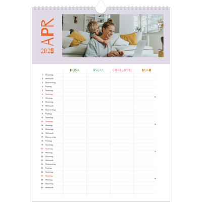 A3 Familienplaner — Farbenfroh wie du - 4-köpfige Familie [April]