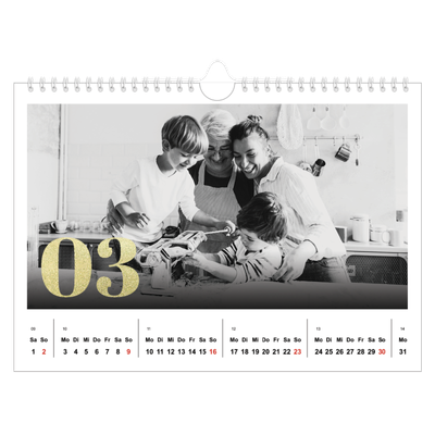 Fotokalender A4 — Große Glitzerzahlen [Marsch]