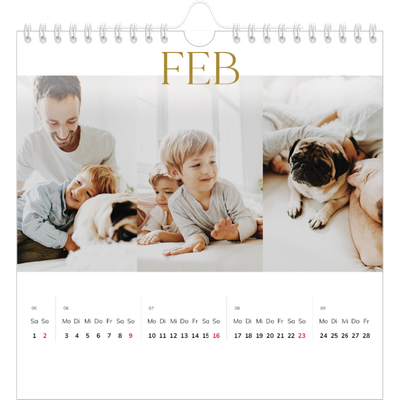 Jahreskalender Quadratisch — Großer goldener Text [Februar]