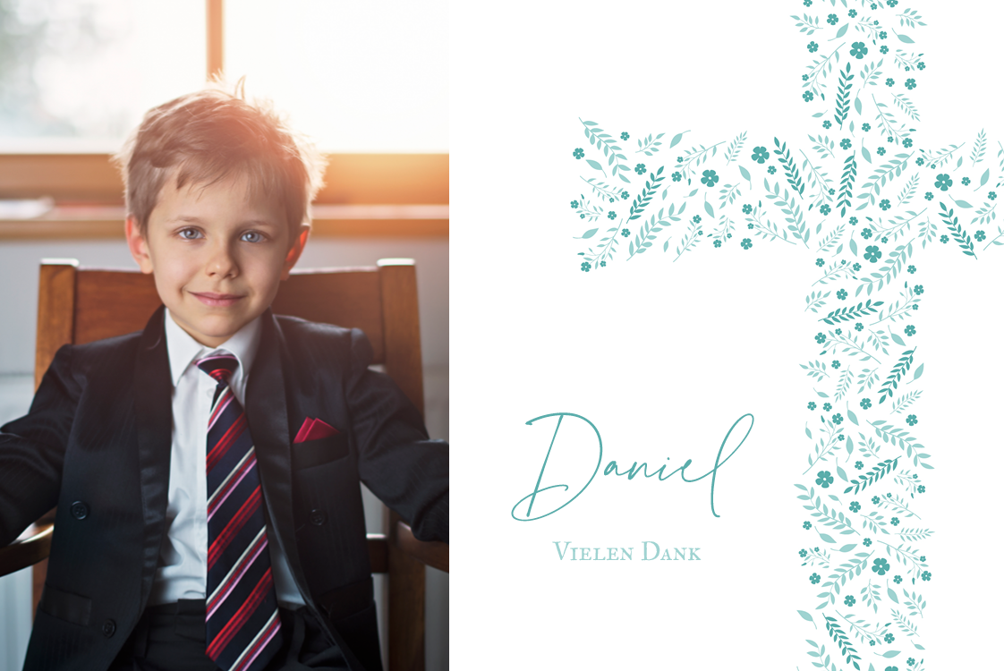 Dankeskarten — Blütenkreuz türkis