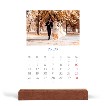 Tischkalender mit Holzfuß Hochformat — Kobalt Klassik