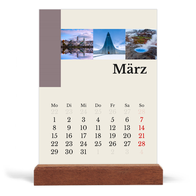 Tischkalender mit Holzfuß Hochformat  — Sehenswürdigkeiten der Welt [Marsch]