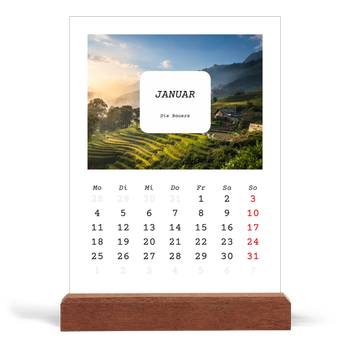 Tischkalender mit Holzfuß Hochformat — Die ganze Geschichte