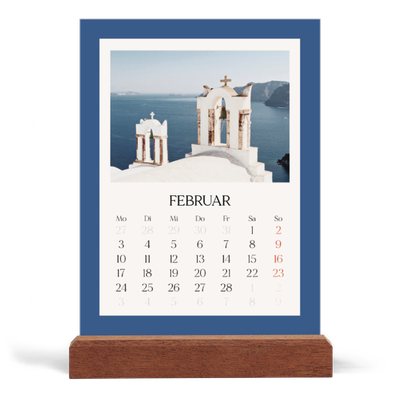 Tischkalender mit Holzfuß Hochformat  — Klassische Farben [Februar]