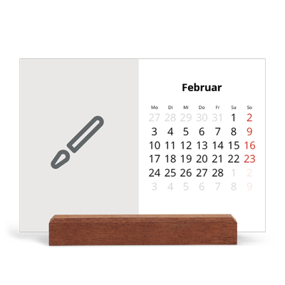 Tischkalender mit Holzfuß Querformat  — Gestalte deine eigenen Produkte [Februar]