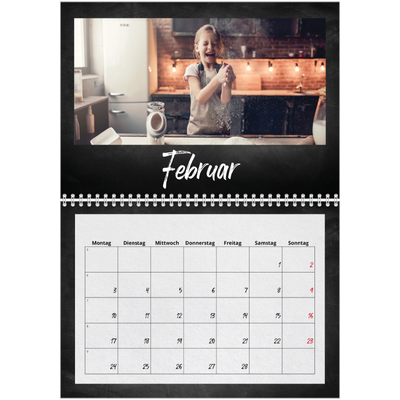 Fotokalender A4 doppelt (30 x 40 cm) — Kreidetafel-Stil [Februar]