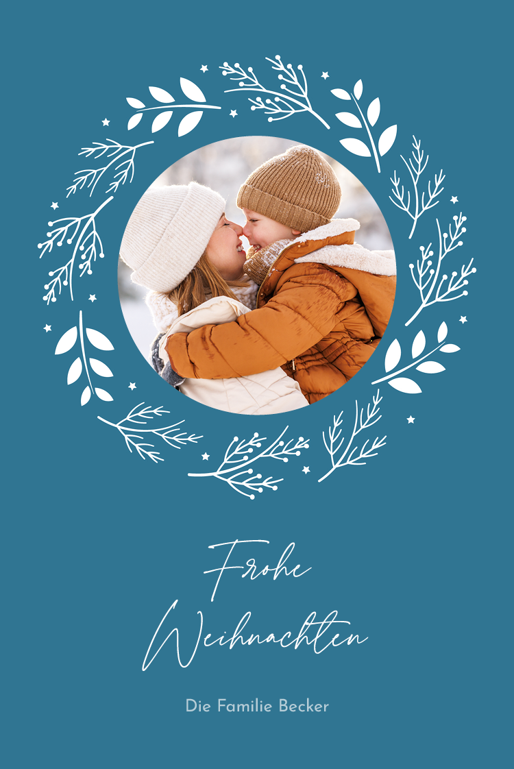 Fotokarten — Winterlicher Laubrahmen - blau