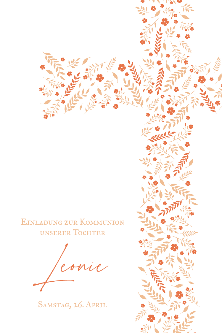 Einladungskarten — Blütenkreuz pfirsichfarben