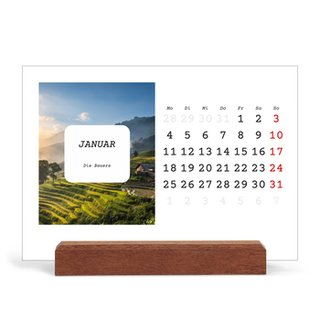 Tischkalender mit Holzfuß Querformat — Die ganze Geschichte