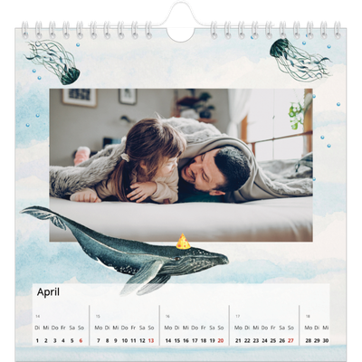 Jahreskalender Quadratisch — Wasserfarbentiere [April]