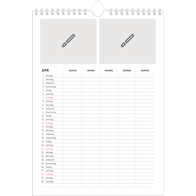A4 Familienplaner — Gestalte selbst - 5-köpfige Familie [April]