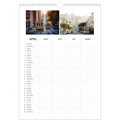 A3 Familienplaner — Einfacher Planer - 4-köpfige Familie [April]