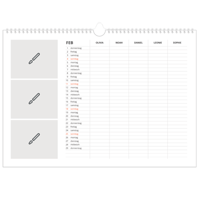 Family Planners A3 Landscape — Gestalte selbst - 5-köpfige Familie [Februar]