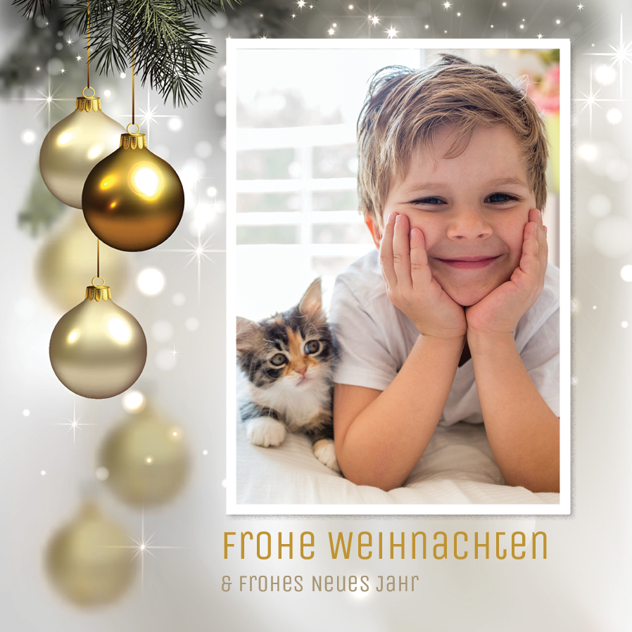 Fotokarten — Goldene Weihnachtskugeln
