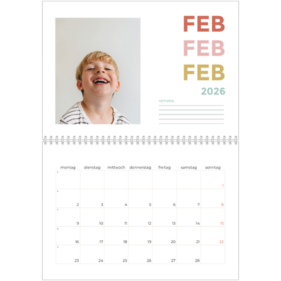 Fotokalender A4 doppelt (30 x 40 cm) — Bunte Schrift [Februar]