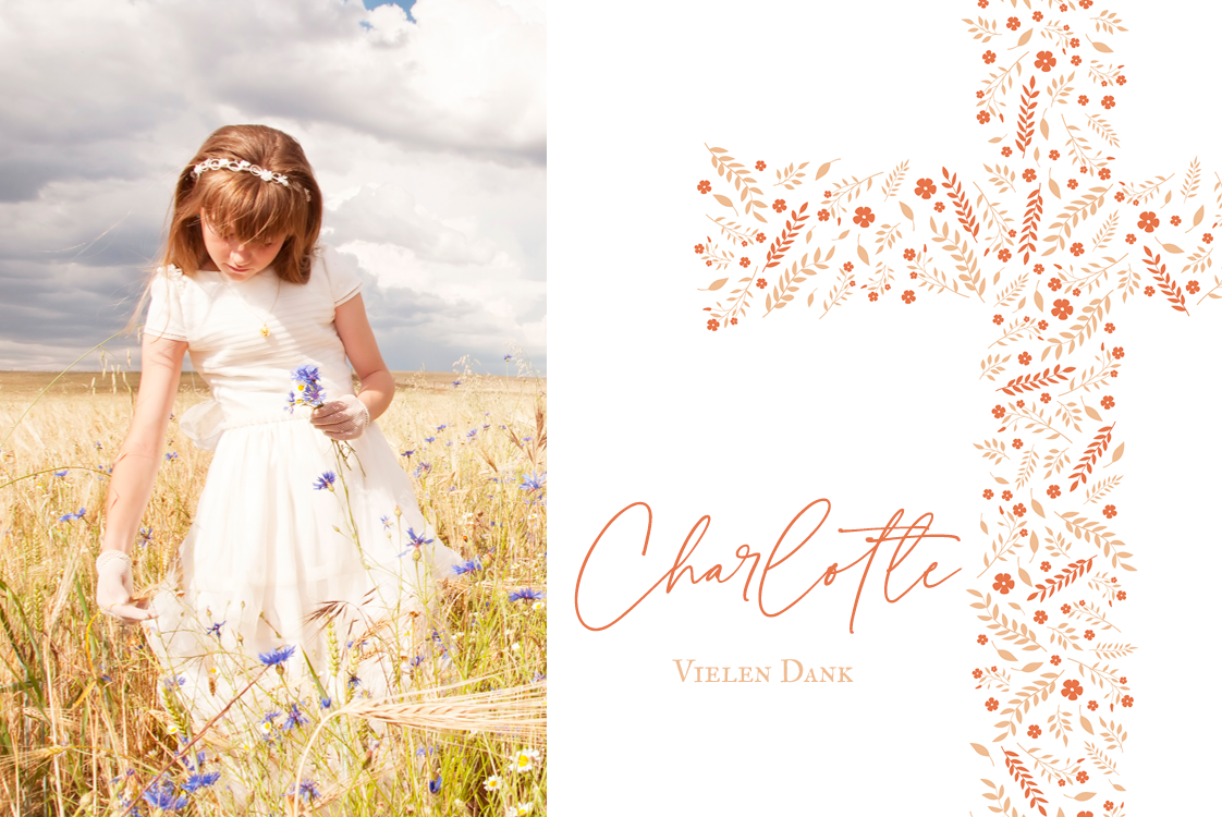 Dankeskarten — Blütenkreuz pfirsichfarben