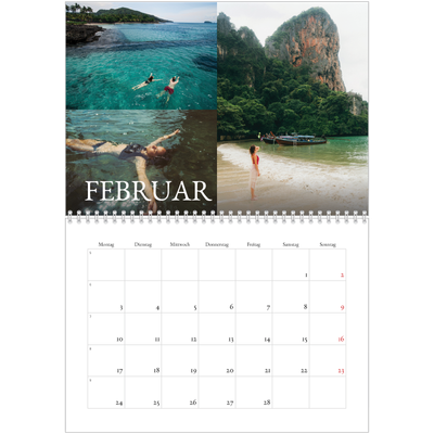 Fotokalender A4 doppelt (30 x 40 cm) — Einfacher Serif [Februar]